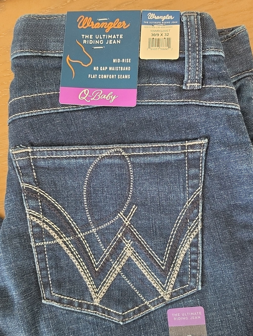 Wrangler Q-Baby Mid-Rise Jeans in Dark Blue with White Stitching